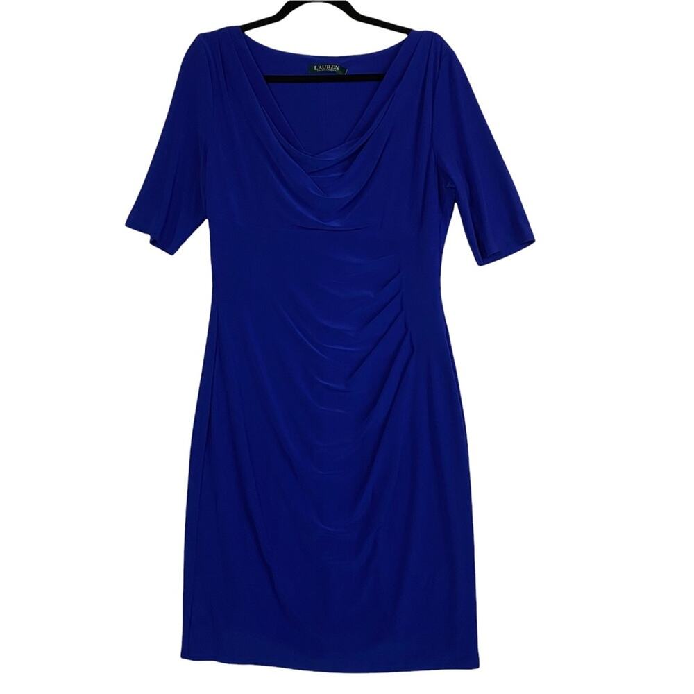 Ralph Lauren Blue Sheath Side Gather Dress
